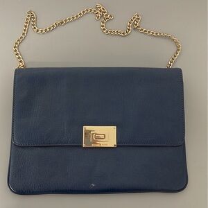 Michael Kors Chain Clutch Oversized Blue Leather